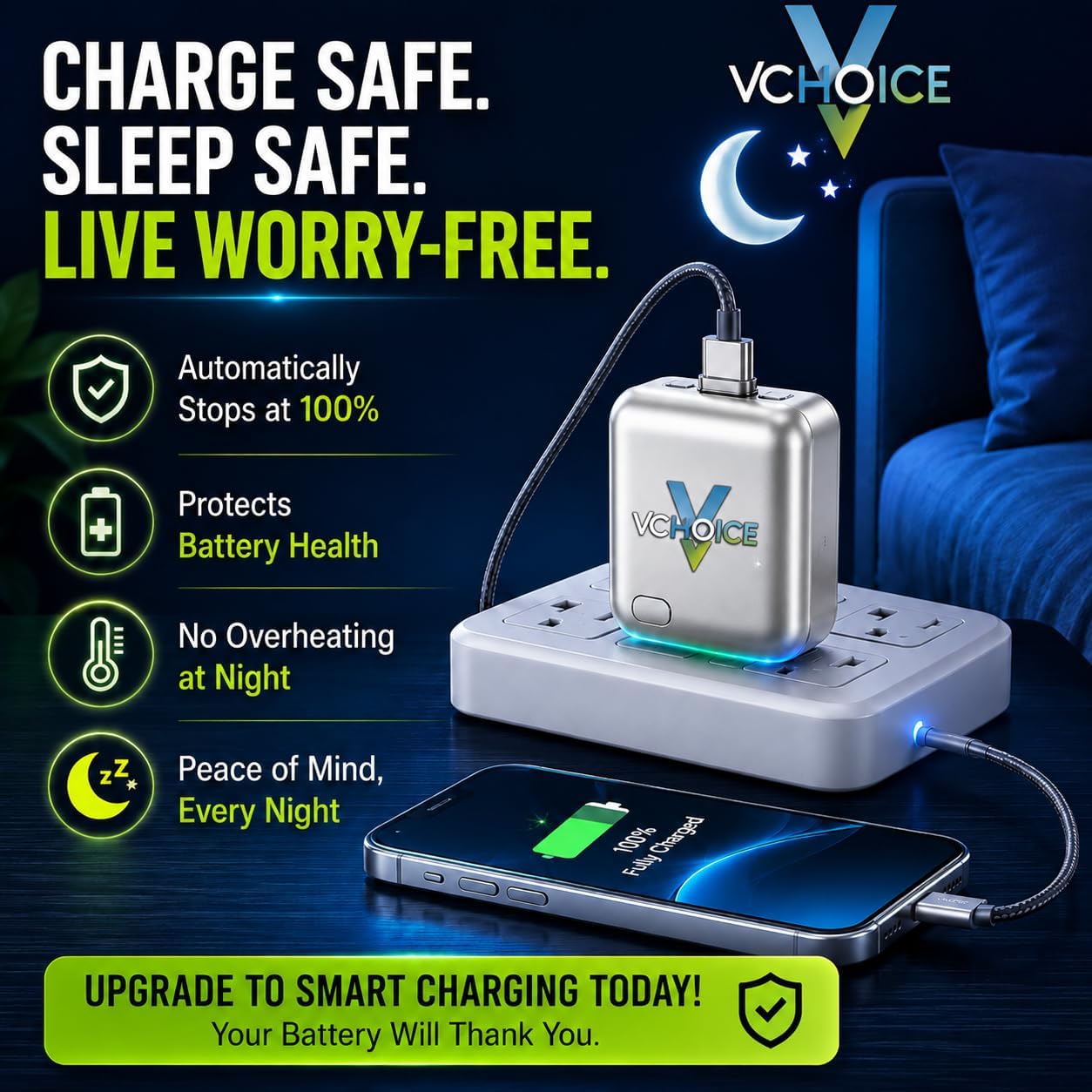 140W Smart Auto-Disconnect Charging Adapter & Overcharge Protector
