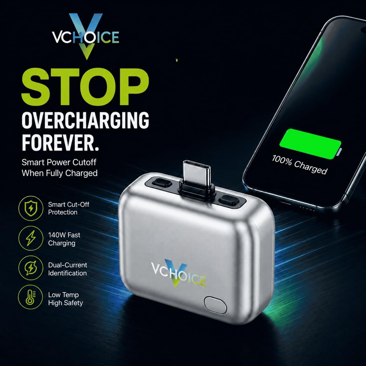 140W Smart Auto-Disconnect Charging Adapter & Overcharge Protector