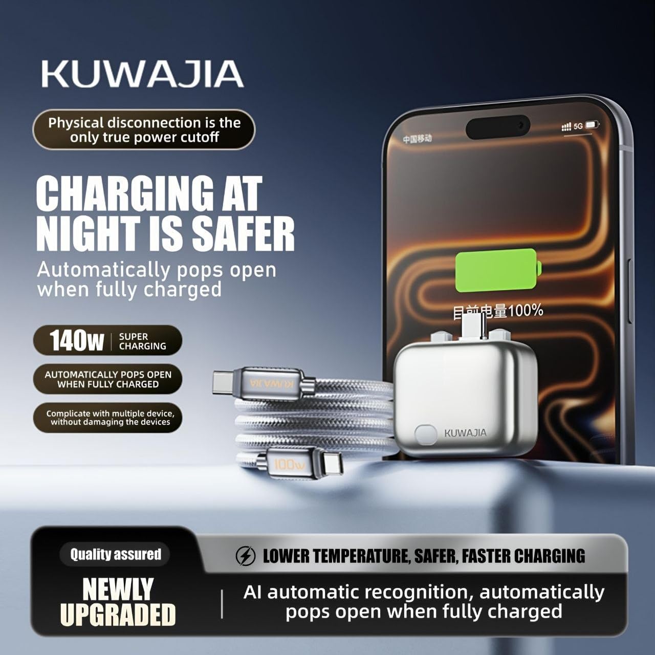 140W Smart Auto-Disconnect Charging Adapter & Overcharge Protector