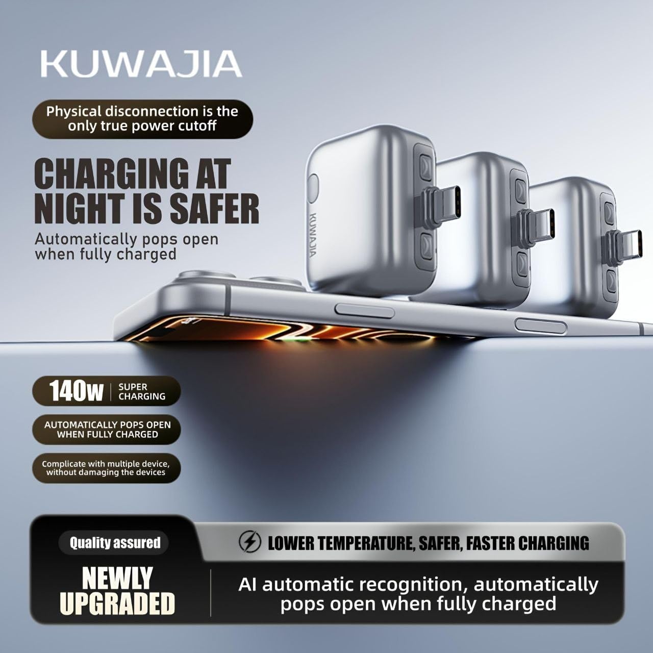 140W Smart Auto-Disconnect Charging Adapter & Overcharge Protector